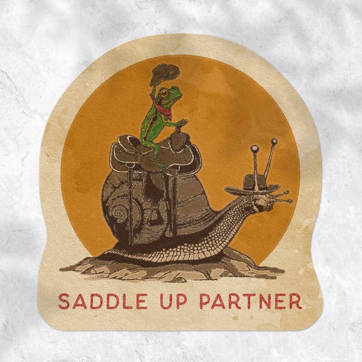 Saddle Up Partner Groda och Snail Cowboy klistermärke för wholesale av Cluster Funk Studio