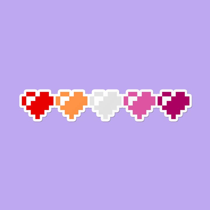 Lesbian 8 Bit Hearts | LGBTQ+ Pride Nerdy Gamer Sticker for wholesale by That Queer Card Co