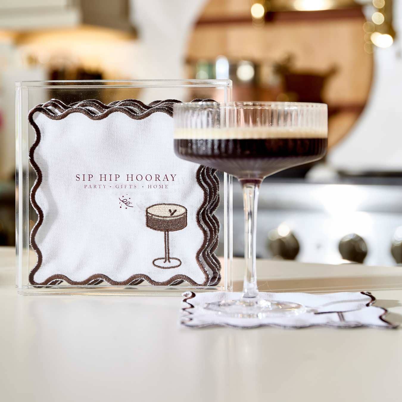 Sip Hip Hooray - Wholesale Dinner & Cloth Napkin - Embroidered Cocktail Napkins with Reusable Acrylic Box 5