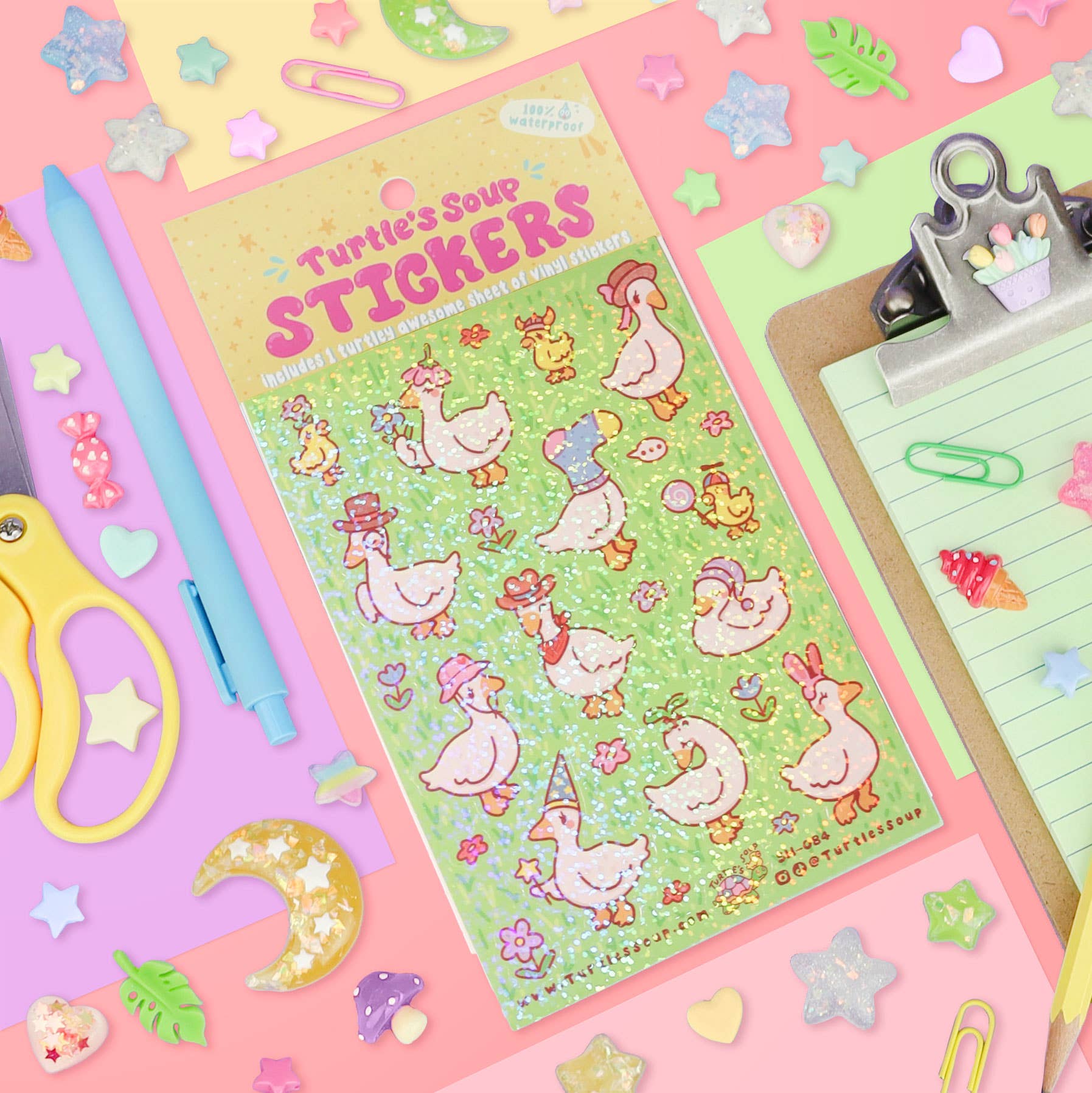 Turtle's Soup – wholesale Wall decal/stickers – Ducks with Hats Floral Spring Animals Glitter Sticker Sheet4