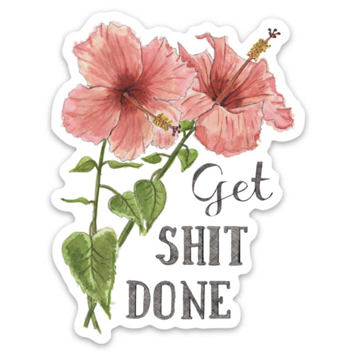Autocollant d'ordinateur portable floral motivant "Get Shit Done" pour la vente par Naughty Florals