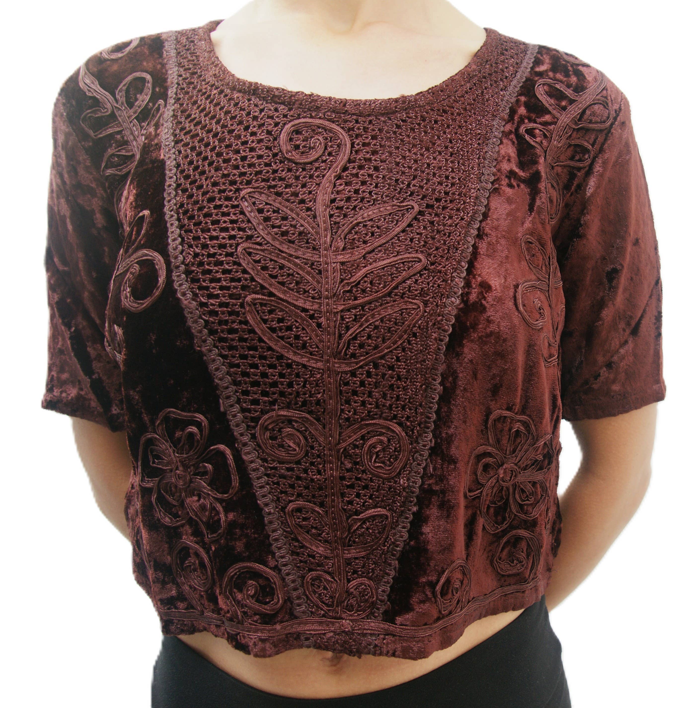 KASHI INC - Vendita all'ingrosso Camicetta - Donna - Top Choli in Velluto Elasticizzato Ricamato a Maniche Corte0