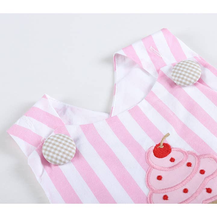 Lil Cactus - Wholesale Clothing Set - Baby - Pink Stripe Cupcake Applique Top & Bloomer Set