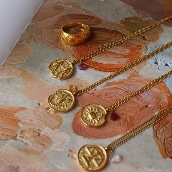 Bijoux 7bis - Wholesale Pendant/Charm Necklace - Steel Scorpio Citrine Medal Astrology Necklace3