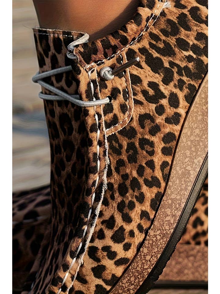 Little Daisy Closet - Wholesale Slip On Sneakers - Women's - LDC Western Leopard Faux Suede Lace-up Decor Slip On Shoes4