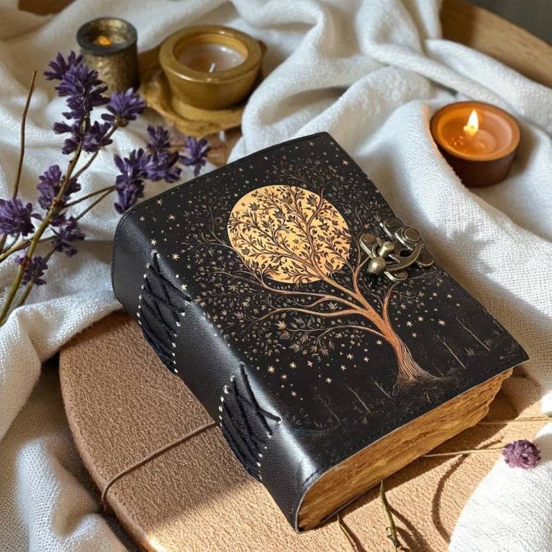 Leatherooze - Venta al por mayor Diario/agenda - Diario de Grimorio de Cuero – Libro de las Sombras Árbol de la Luna2
