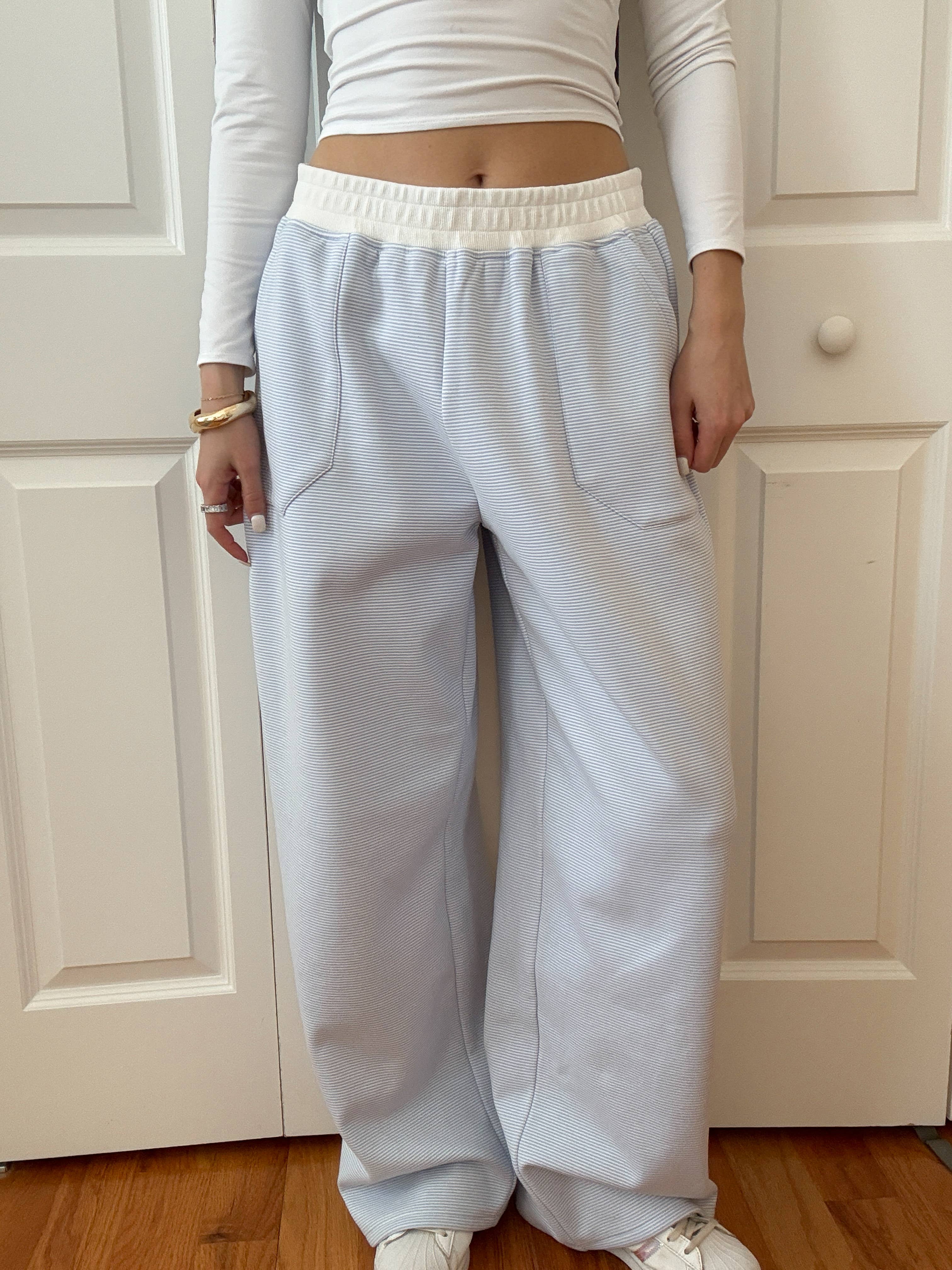 Blue and White Mini Striped Sweatpants for wholesale on Faire22