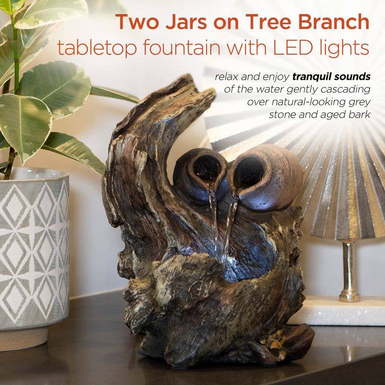 Alpine Corporation - Wholesale Decorative Tabletop Object - Alpine Corporation Two Jars on Tree Branch Tabletop Fountain2