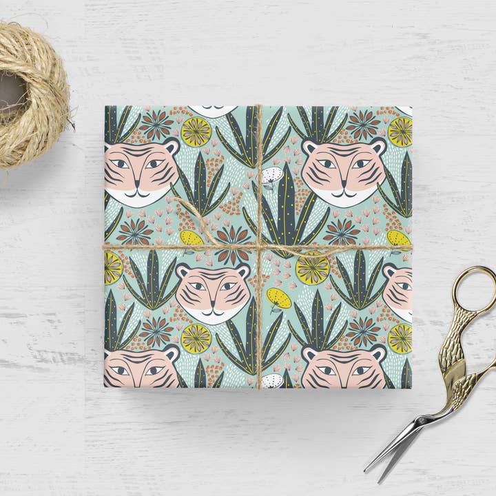 Amicreative - Wholesale Wrapping Paper Roll - Mid-Century Mod Tiger Wrapping Paper Roll - 20x29 | 2 Sheets