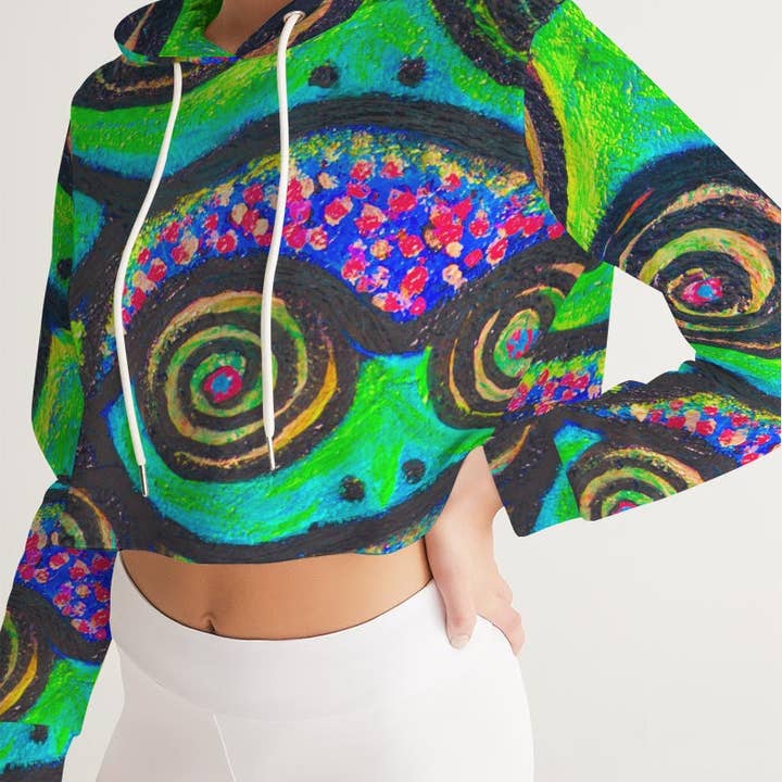 Confetti Frogs Lime Green Jelly Beskåret hættetrøje til kvinder for engroshandel hos Fridge Art Boutique