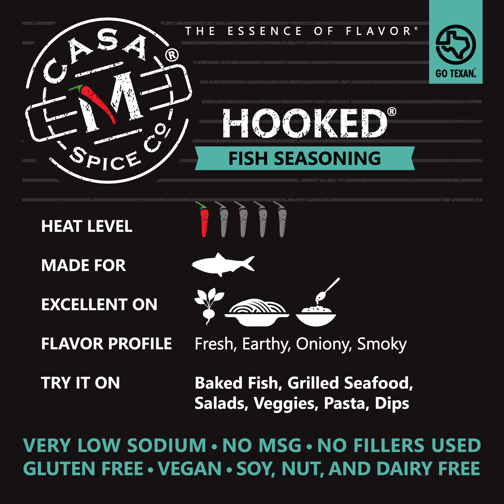 Casa M Spice Co LLC – wholesale Dried spice mix – Hooked® Fish Seasoning - Glass Clamp-top Jar1