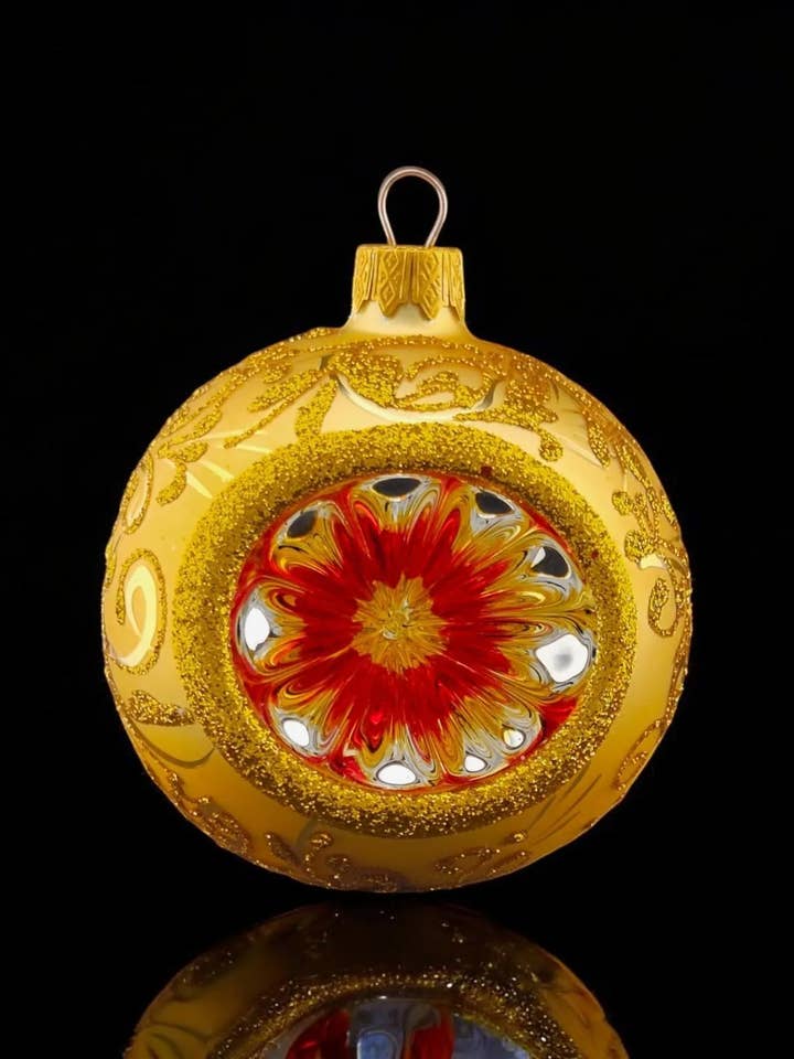Gold Blown Glass Ornament - Gold & Red Refractor for wholesale by Glass by Iness
