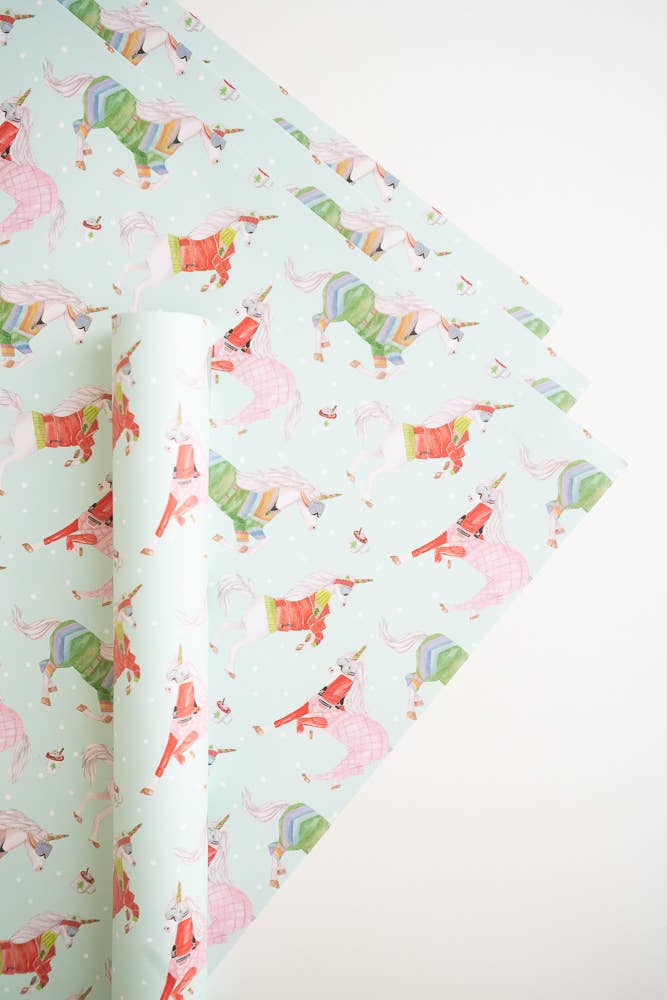 Lana's Shop – wholesale Wrapping paper roll – Unicorn Ski Adventure Gift Wrap Roll2