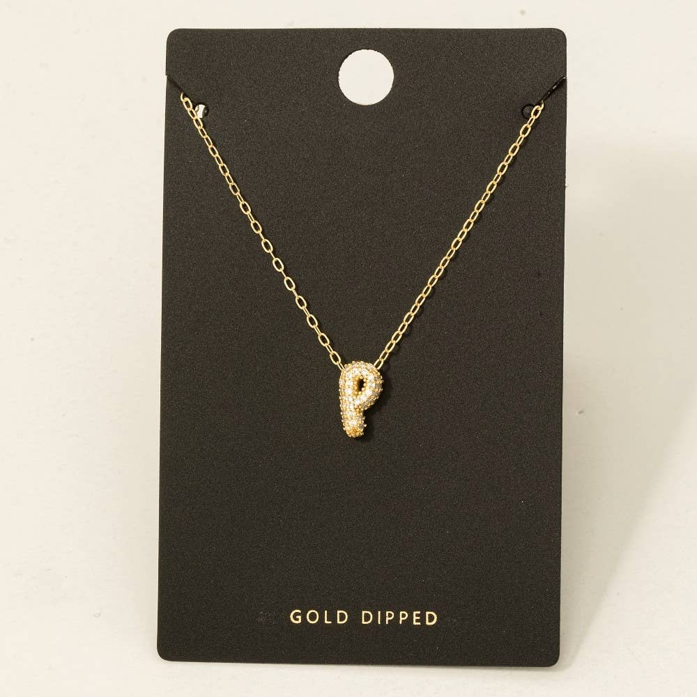 Fame Accessories - Wholesale Pendant/Charm Necklace - Gold Dipped Cz Pave Bubble Letter Pendant Necklace13