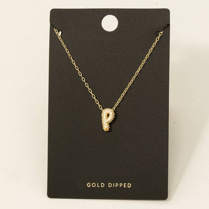 Fame Accessories - Wholesale Pendant/Charm Necklace - Gold Dipped Cz Pave Bubble Letter Pendant Necklace13