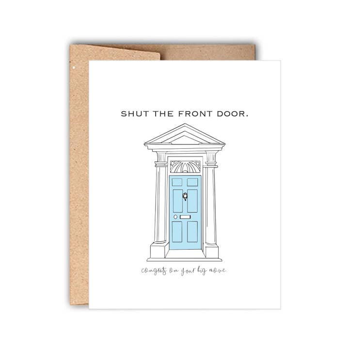Shut the Front Door Housewarming Letterpress Card for wholesale by Stack Paper Press