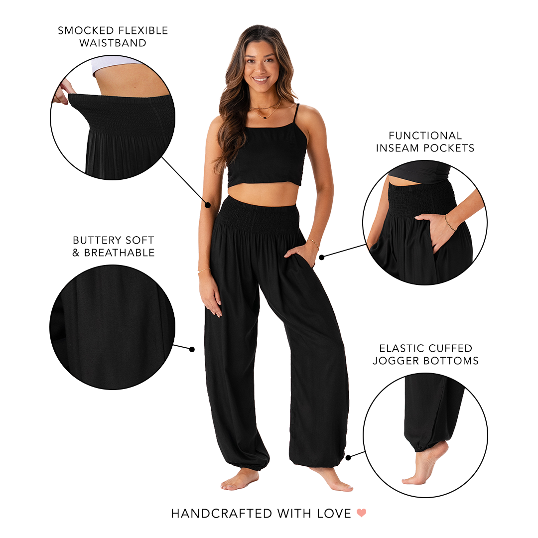 Lotus and Luna - Wholesale Pants - Women's - *BEST SELLER* Black Harem Pants with Pockets8