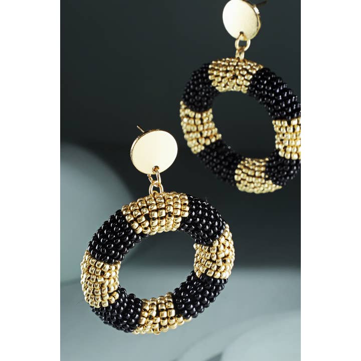 Urbanista Outlet - Wholesale Dangle Earrings - Color Blocked Beaded Ring Drop Earring