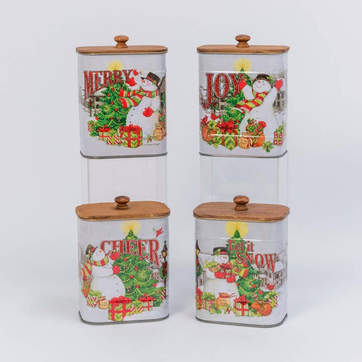 Promos 7.5"H Metal Holiday Snowman Container w/ Glitter Acce for wholesale by The Gerson Companies