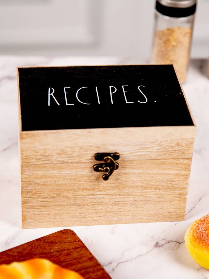 Rae Dunn „Recept” houten zwarte receptendoos voor kaarten voor wholesale door DesignStyles Home