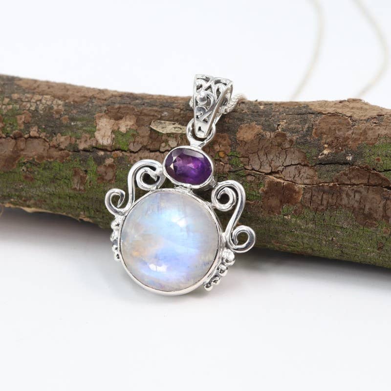 Jay Jools - Wholesale Pendant/Charm Necklace - Rainbow Moonstone Chain Pendant 925 Sterling Silver Jewelry6