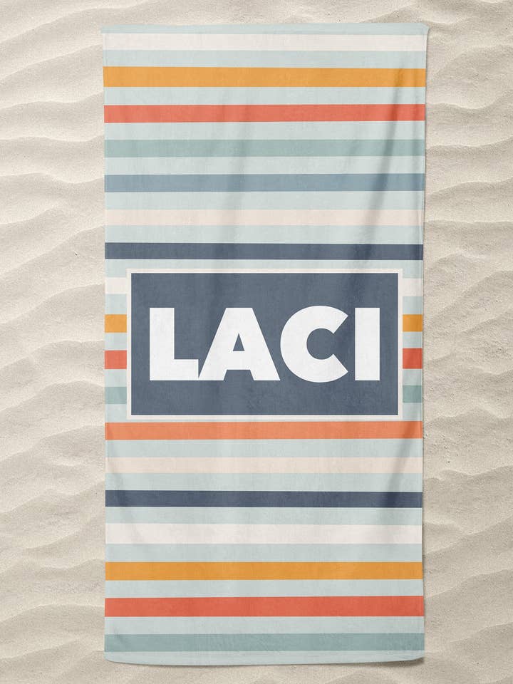 Retro Stripes Custom Beach Towel (BTOWEL1028) for wholesale by Hustle+Heart