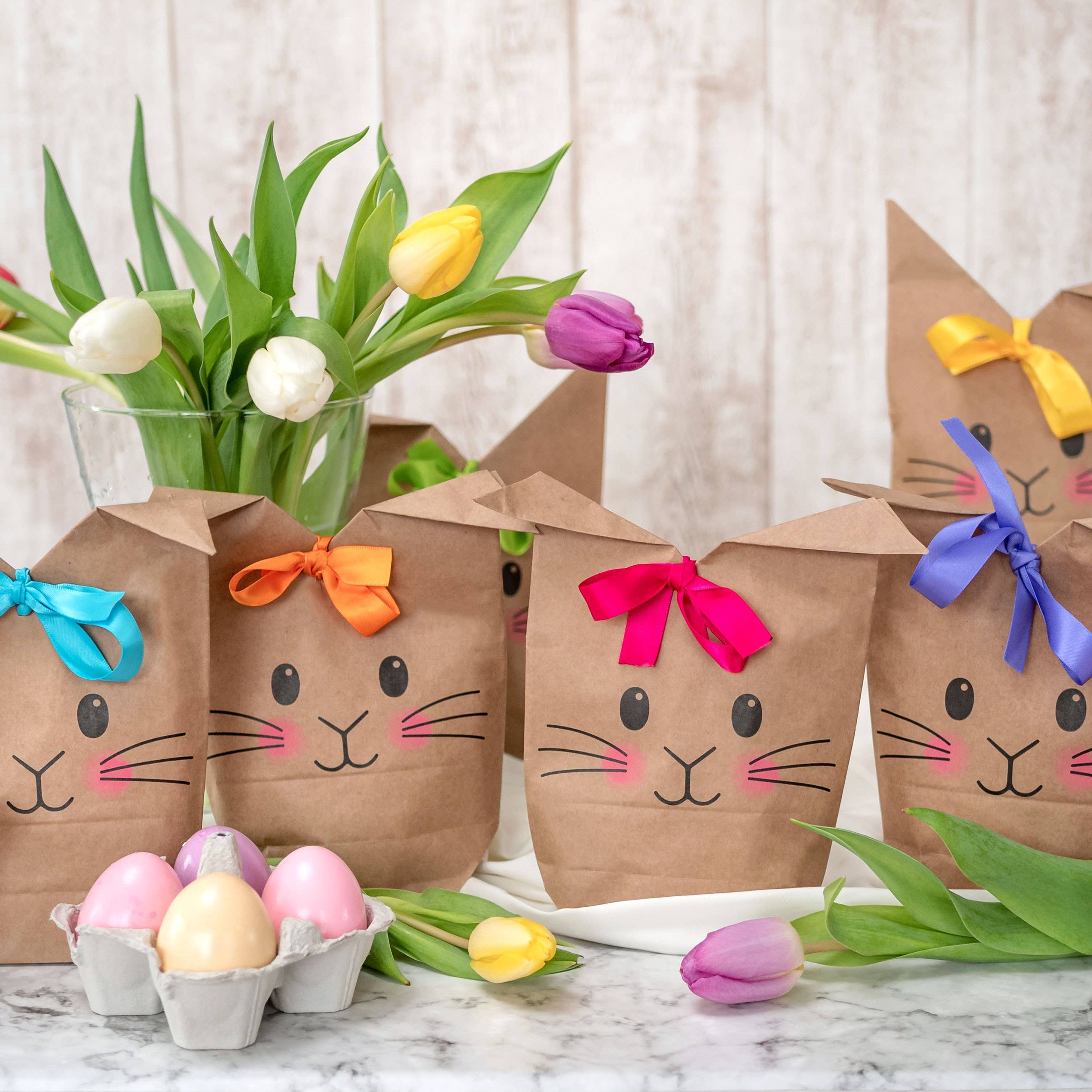 Papierdrachen - Vente Pochette cadeau - Sacs imprimés au motif de Pâques - brun - avec visage de lapin2