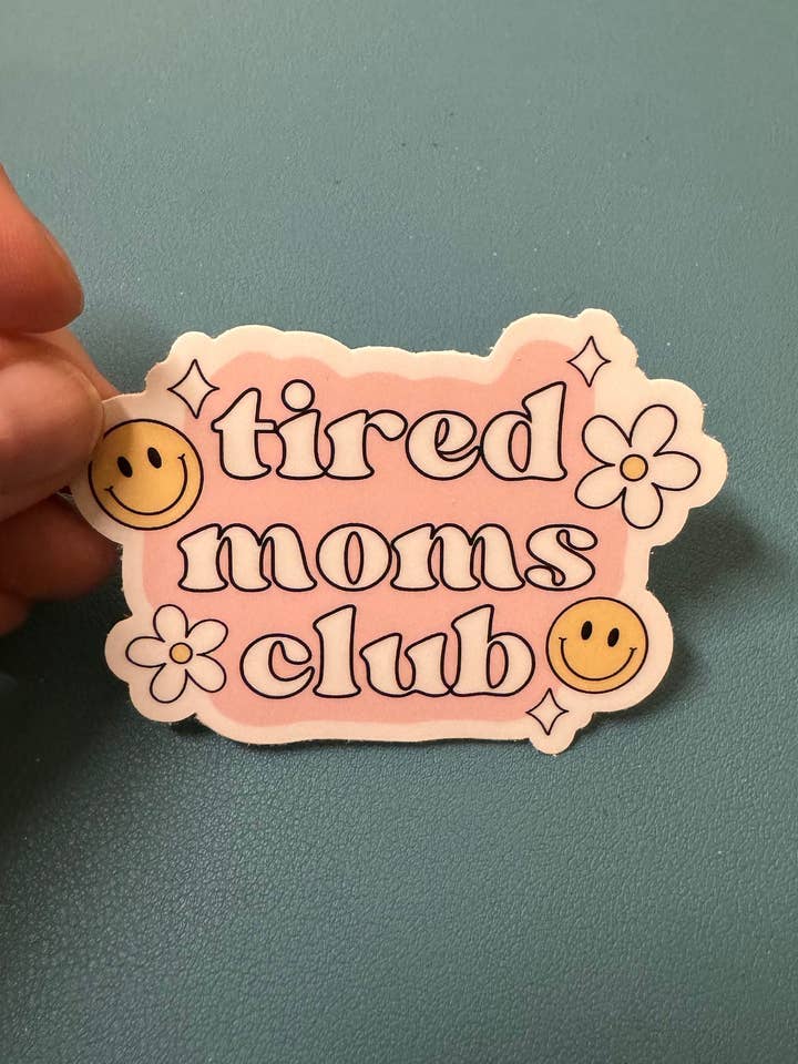 Tired Moms Club Waterproof Sticker, Overstimulated Moms Club Sticker, Water Bottle Sticker, Trendy, Funny Gift For Mom, Super Mom Sticker for wholesale by Cedar and Saltwater Co