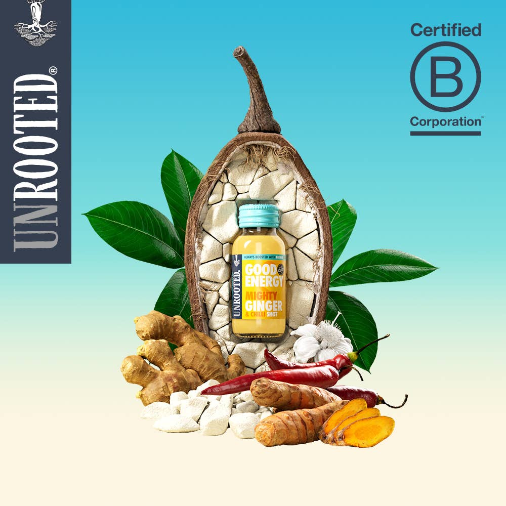 Unrooted Drinks – wholesale Wellness juice/tonic – Mighty Ginger - GOOD ENERGY (12 x 60ml)1