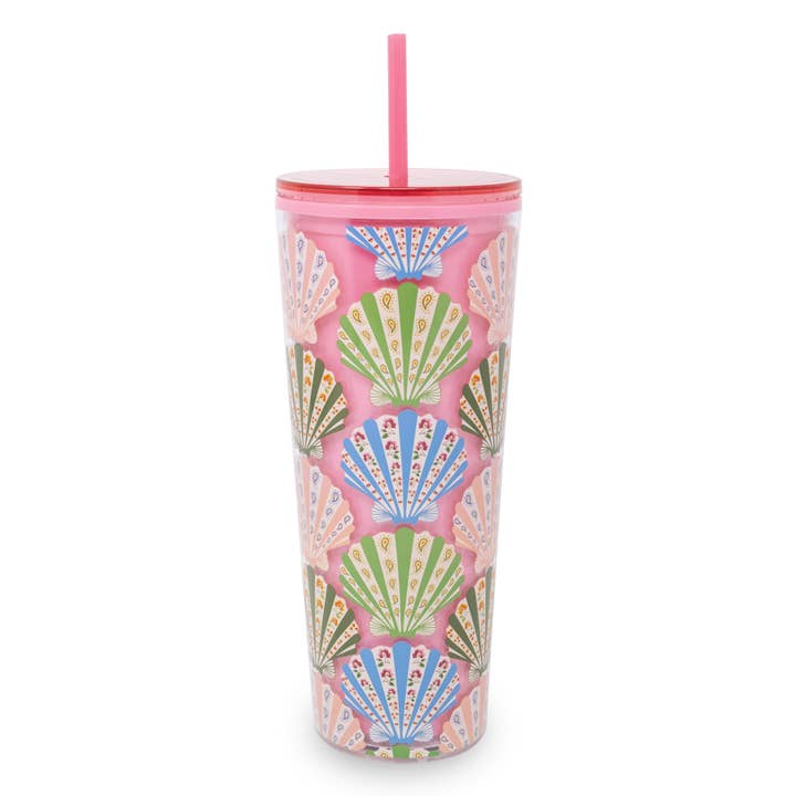 Double Wall Tumbler with Straw, Cottage Shells for wholesale by Vera Bradley by Lifeguard Press