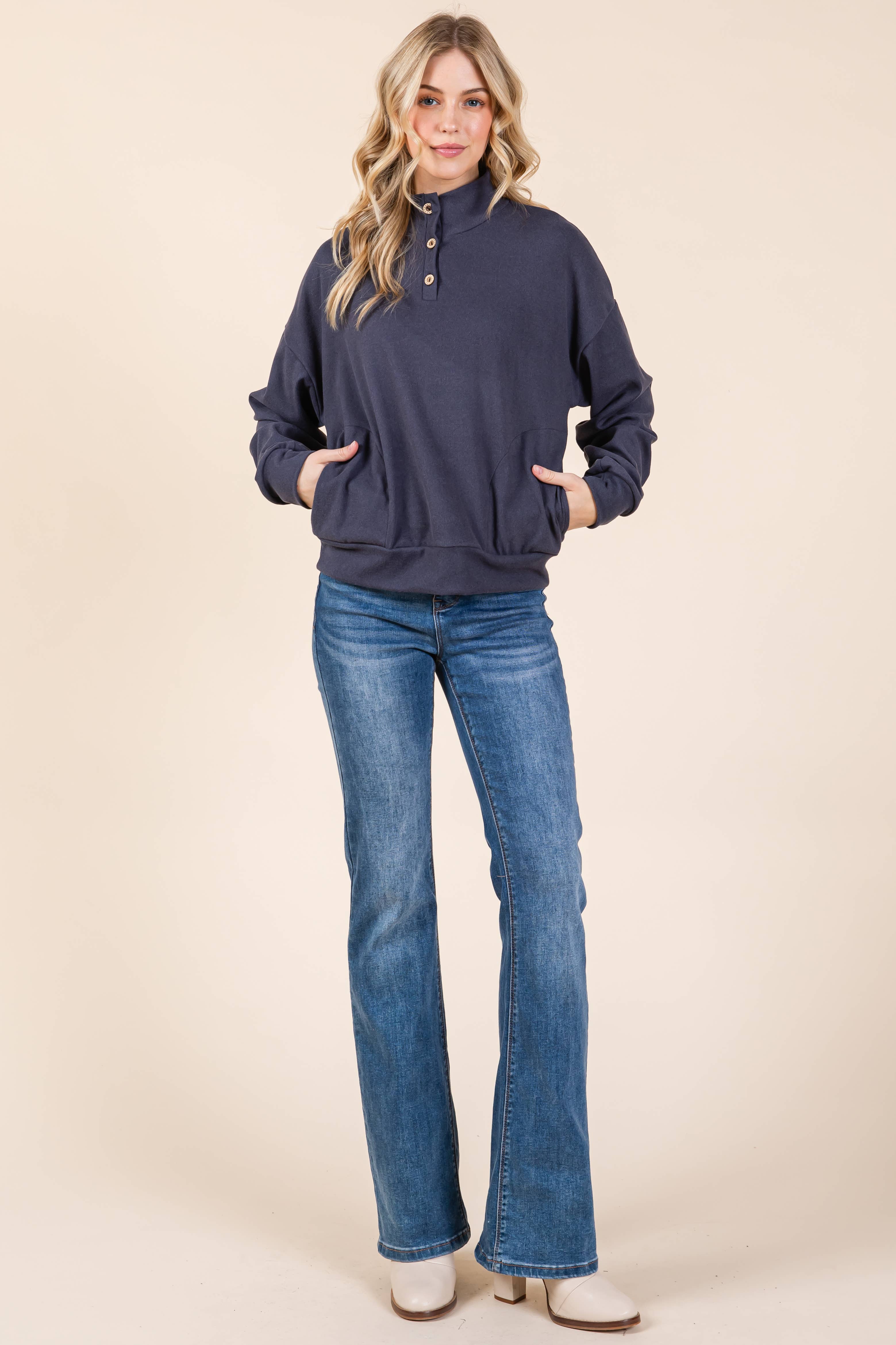 BOMBOM - Wholesale Sweatshirt - Women's - TL2016 QUARTER BUTTON PULLOVER4