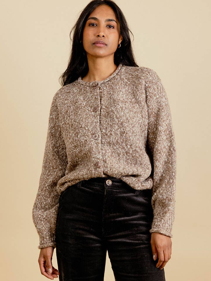 EMILIE K - Wholesale Cardigan - Women's - FLORENTIN Mottled Knit Cardigan with Buttoned Round Neck2