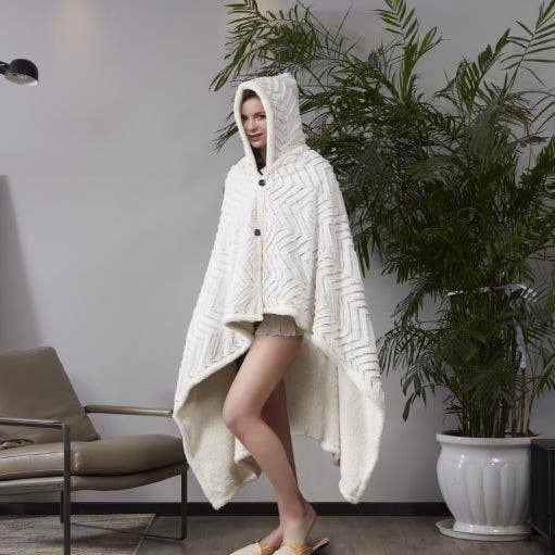 Duke Imports - Wholesale Throw Blanket - "Chevron Sandstone" Faux Fur Plush Hooded Throw Blanket2