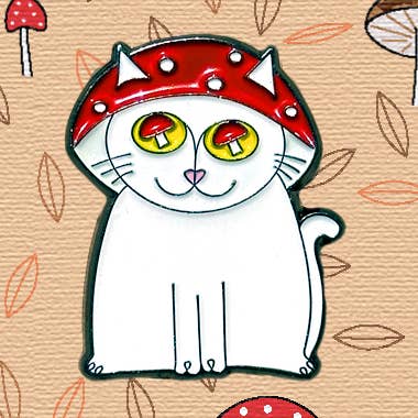 MEOWshroom Cat Enamel Pin (Cats in Costumes Series) for wholesale by Over the Mewn