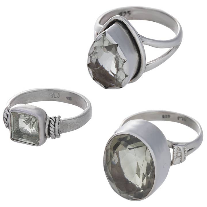 Assorted Shapes Faceted Prasiolite Ring for wholesale by Kheops BLJ Jewelry