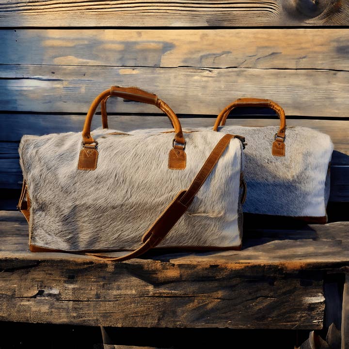 Ranch Junkie - Wholesale Weekender Bag - Women's - Limited Edition Grey/White Brazilian Genuine Cowhide Duffel4