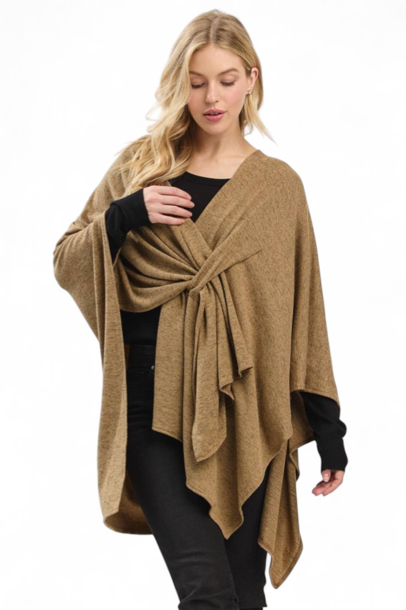 Artini Accessories - Wholesale Poncho - Women's - Solid Color Pull Through Shawl Wrap Poncho4