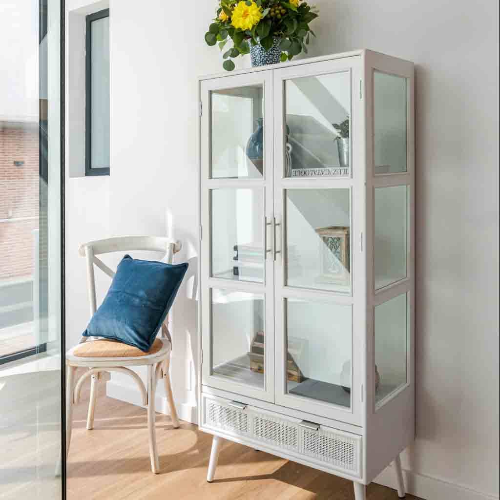 Creaciones Meng - Wholesale Cabinet - WOODEN CABINET AND WHITE GRID 72x40.5x158.5h cm1