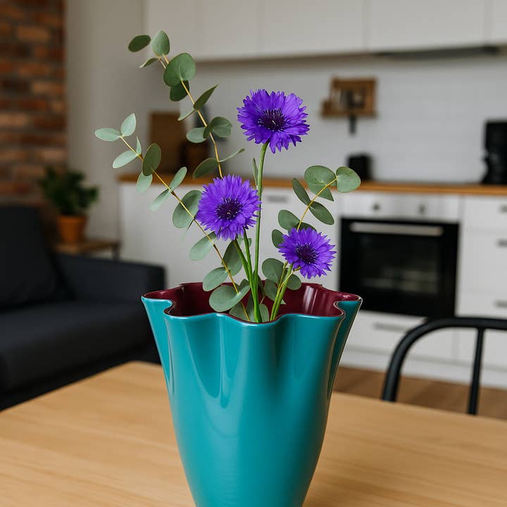 Signature Home Collection GmbH – Großhandel Vasen – Vase Glas gewellt zweifarbig türkis lila Glasvase Tischvase