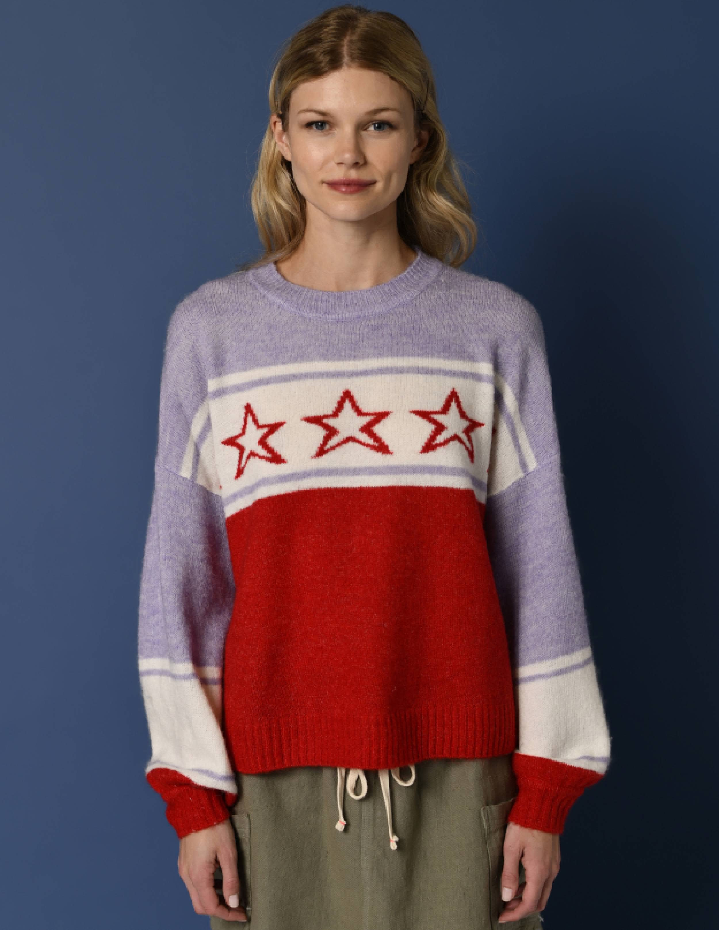 Sundry Star Intarsia Sweater in Flare Red for wholesale on Faire0