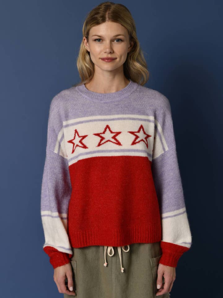 Sundry Star Intarsia Sweater in Flare Red for wholesale on Faire