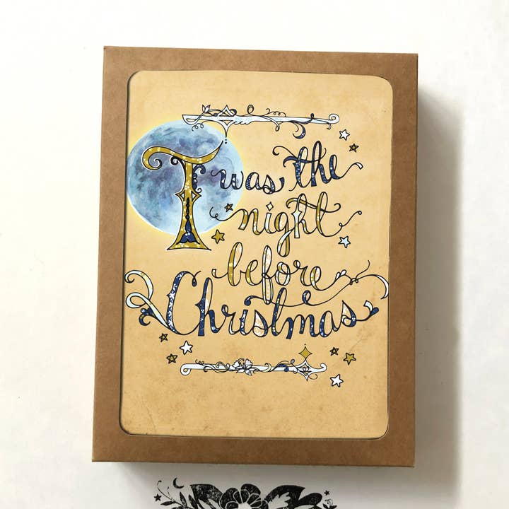 BOX of 8 Twas holiday cards - storybook, christmas, magical for wholesale by Cynla