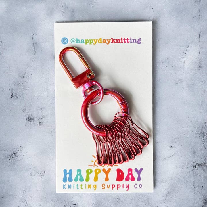 Stitch Marker Holder with 12 Bulb Pin Markers - Metallic Red for wholesale by Happy Day Knitting