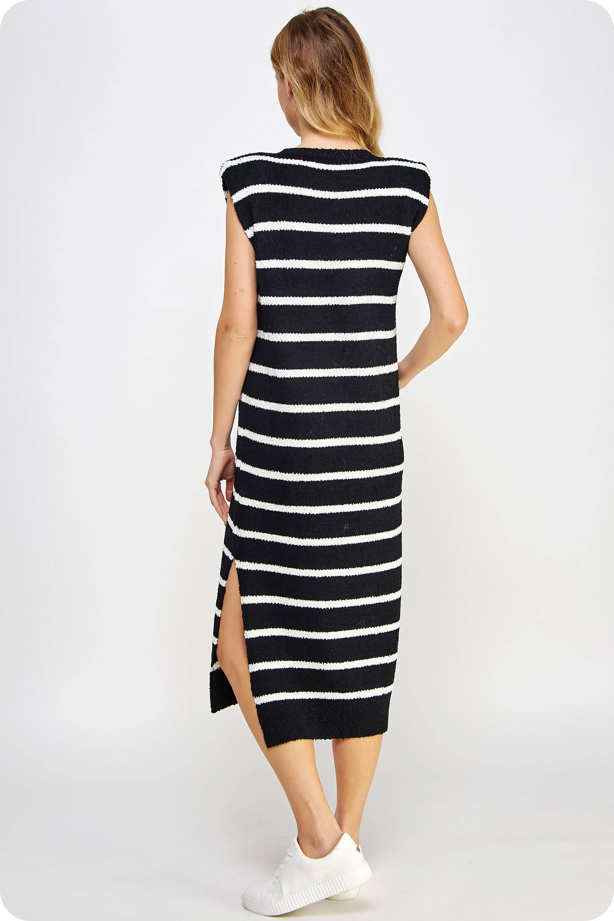 Strut & Bolt - Wholesale Dress - Women's - Shoulder Pad Sleeveless Textured Striped Knit Dress27