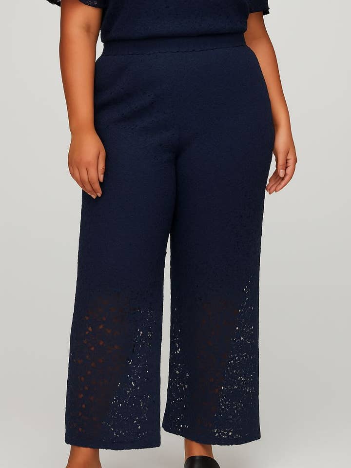Wide Lace Trousers in Navy Blue – Chic and Comfortable for wholesale by You Udress