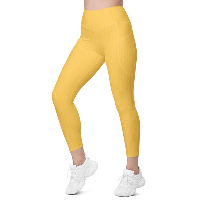 Samoa Yellow High Waisted Leggings With Pockets for wholesale by HAVAH