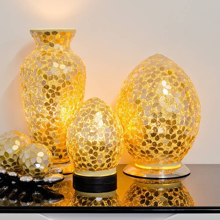 Lampada a Uovo in Vetro Mosaico 30cm - Fiore Dorato per la vendita all'ingrosso da parte di Febland