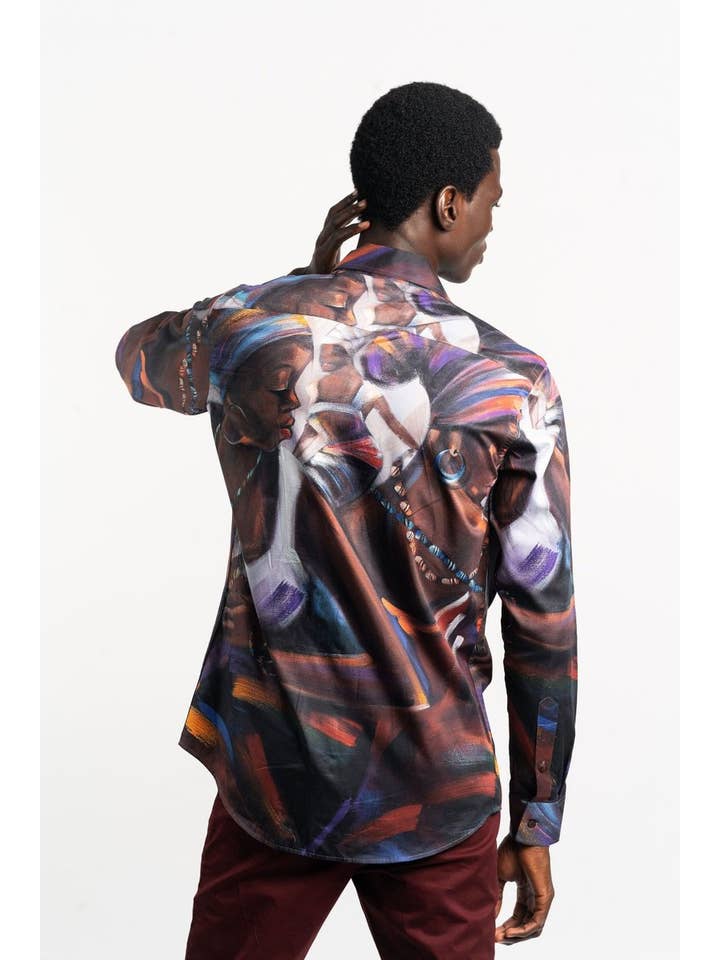 KoshieO – Großhandel Hemd mit Button-down-Kragen – Herren – Afrikanische Kunst Reißverschluss-