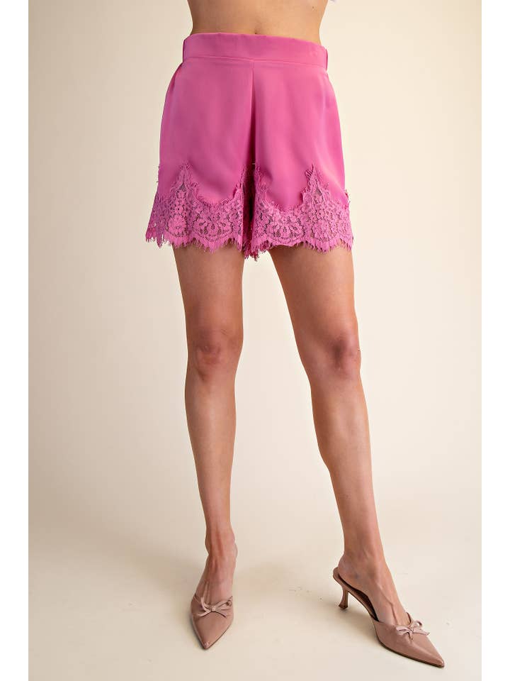 Glam - Wholesale Shorts - Women's - Satin Short With Lace Trim Detail Short18