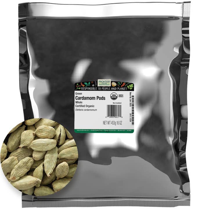 Frontier Co-op - Wholesale Herbs - Green Cardamom Pods, Whole, Organic, Kosher, Non ETO, 1 lb1